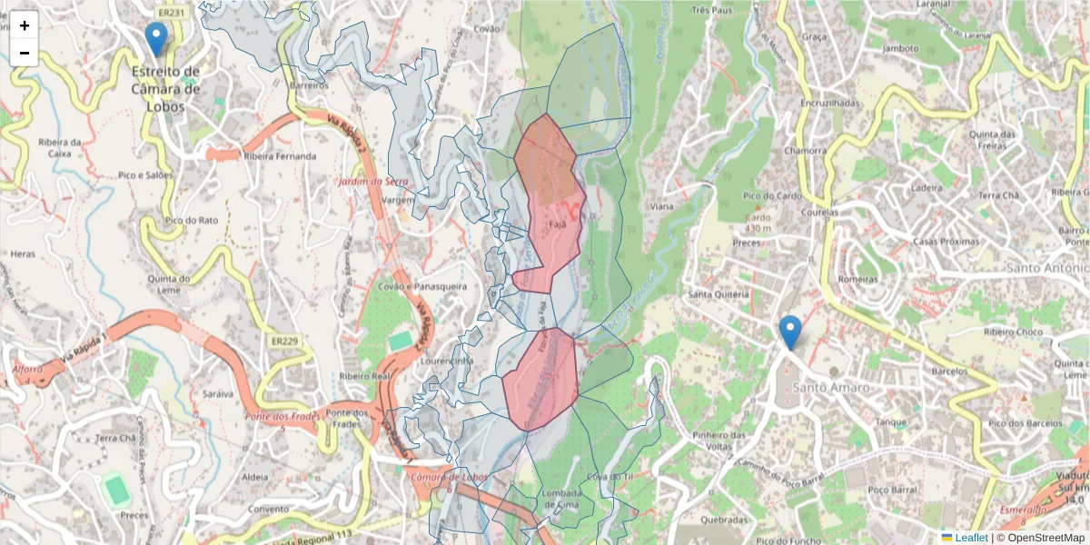 Mapa detalhado do código postal 9300-012 com limites, códigos postais vizinhos e agências dos correios