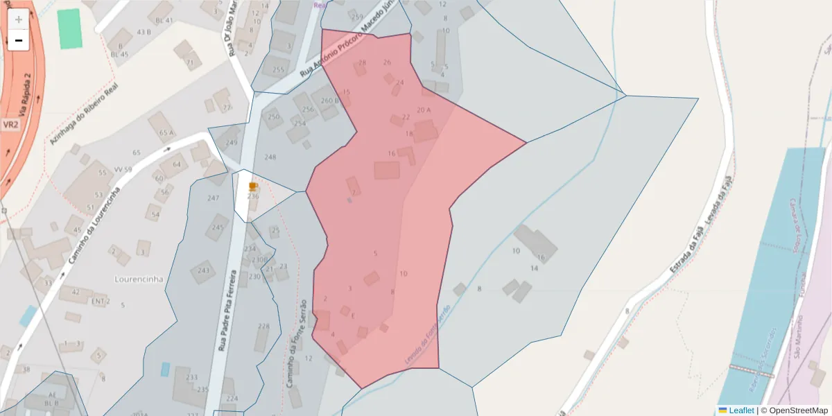 Mapa detalhado do código postal 9300-018 com limites, códigos postais vizinhos e agências dos correios
