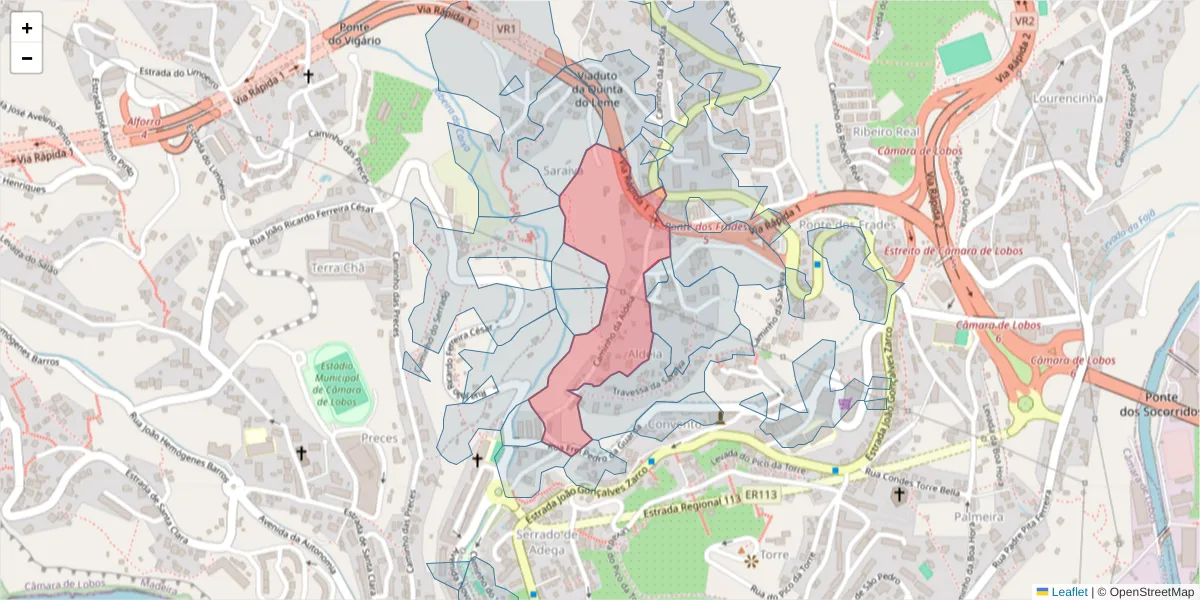 Mapa detalhado do código postal 9300-023 com limites, códigos postais vizinhos e agências dos correios