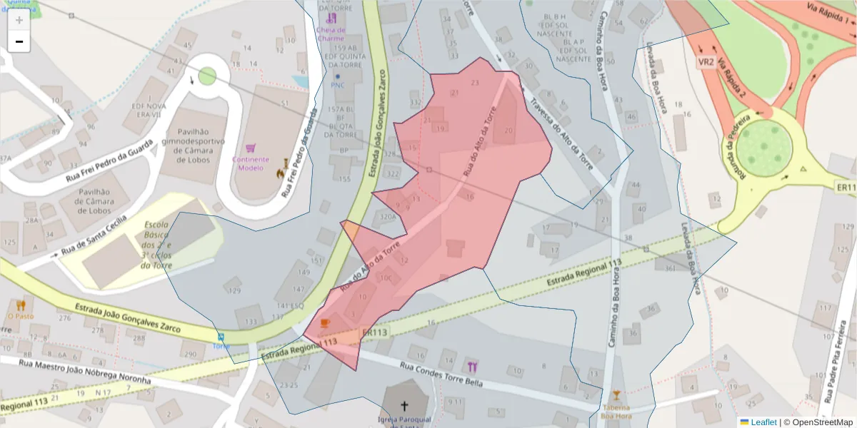 Mapa detalhado do código postal 9300-026 com limites, códigos postais vizinhos e agências dos correios