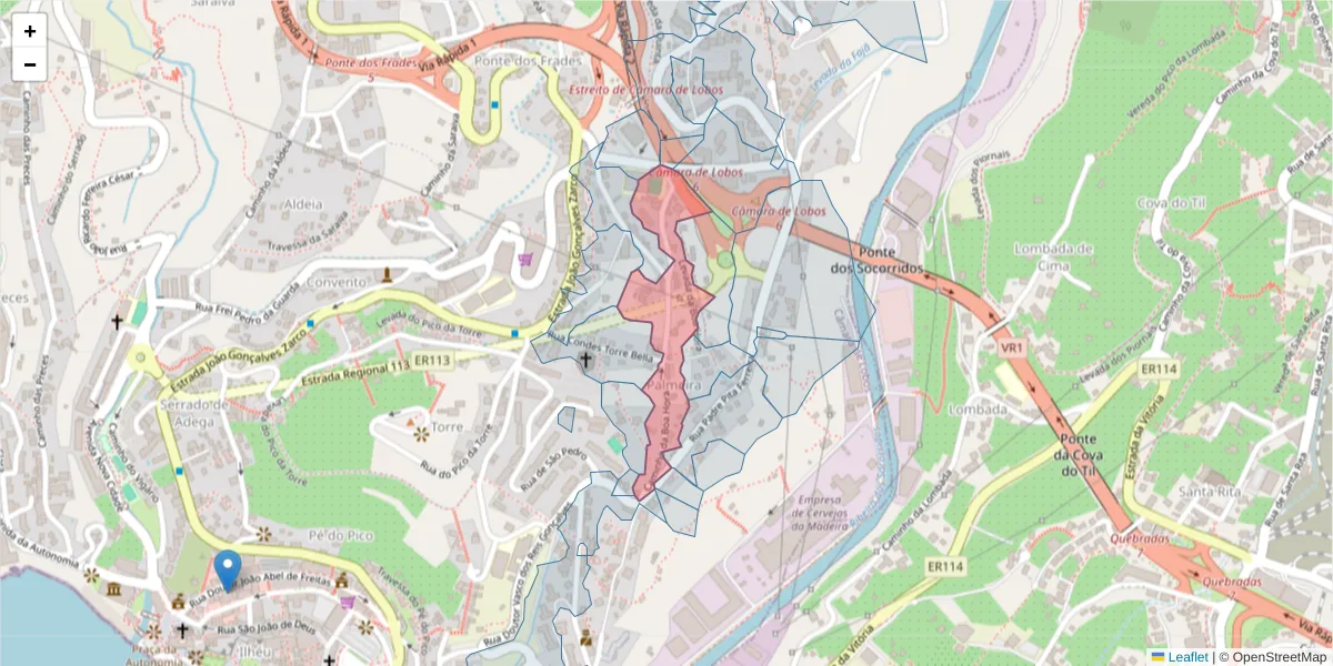 Mapa detalhado do código postal 9300-029 com limites, códigos postais vizinhos e agências dos correios