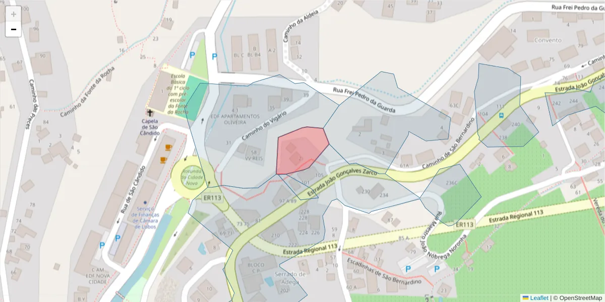 Mapa detalhado do código postal 9300-034 com limites, códigos postais vizinhos e agências dos correios