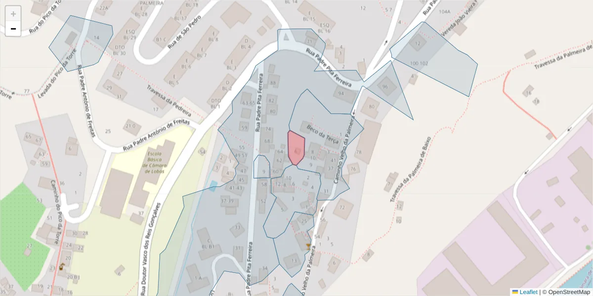 Mapa detalhado do código postal 9300-038 com limites, códigos postais vizinhos e agências dos correios