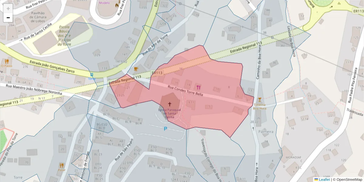 Mapa detalhado do código postal 9300-041 com limites, códigos postais vizinhos e agências dos correios