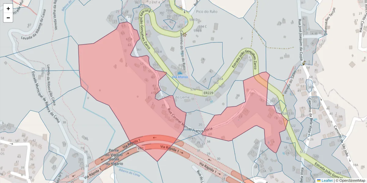 Mapa detalhado do código postal 9300-044 com limites, códigos postais vizinhos e agências dos correios