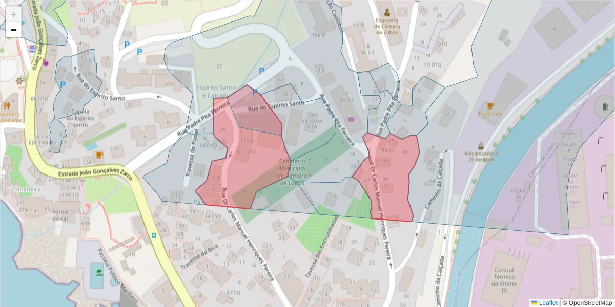 Mapa detalhado do código postal 9300-047 com limites, códigos postais vizinhos e agências dos correios