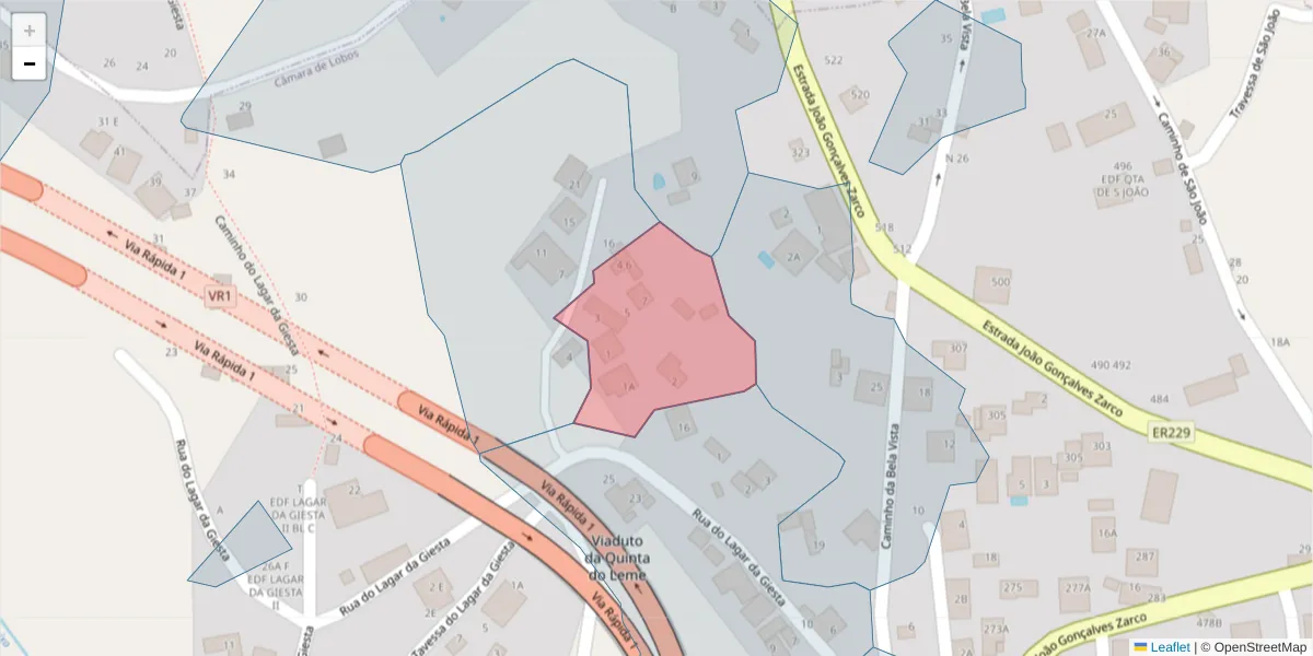 Mapa detalhado do código postal 9300-057 com limites, códigos postais vizinhos e agências dos correios