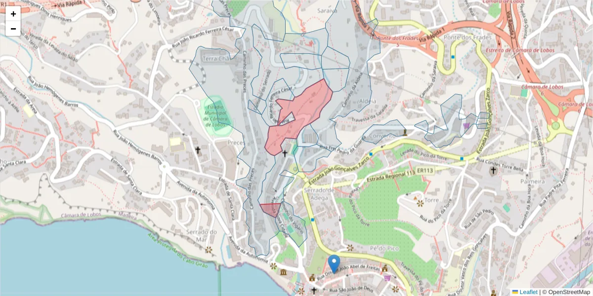 Mapa detalhado do código postal 9300-060 com limites, códigos postais vizinhos e agências dos correios