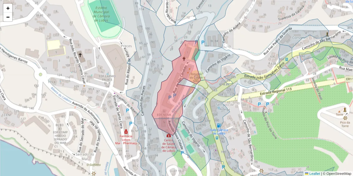 Mapa detalhado do código postal 9300-061 com limites, códigos postais vizinhos e agências dos correios