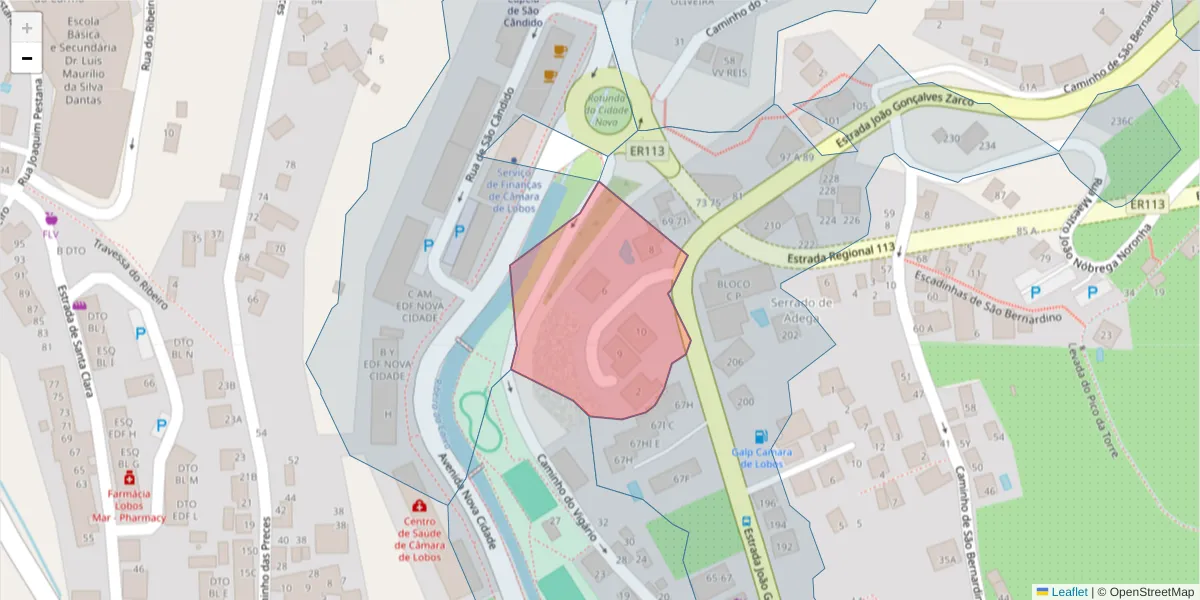 Mapa detalhado do código postal 9300-065 com limites, códigos postais vizinhos e agências dos correios