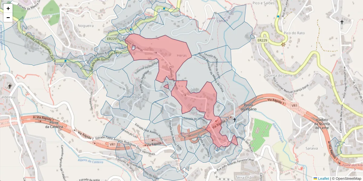 Mapa detalhado do código postal 9300-071 com limites, códigos postais vizinhos e agências dos correios