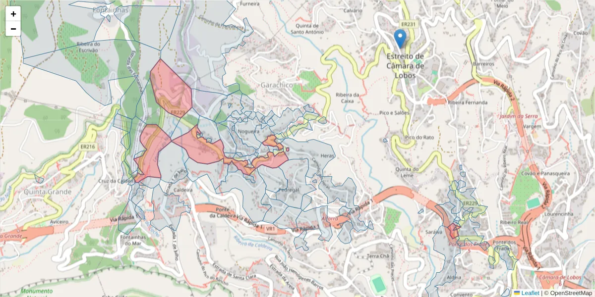 Mapa detalhado do código postal 9300-079 com limites, códigos postais vizinhos e agências dos correios