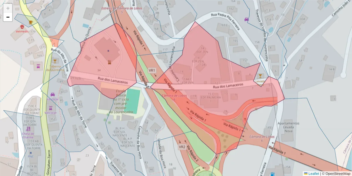 Mapa detalhado do código postal 9300-090 com limites, códigos postais vizinhos e agências dos correios