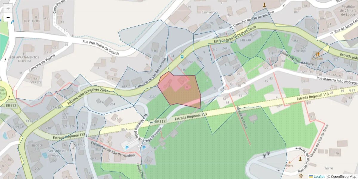 Mapa detalhado do código postal 9300-094 com limites, códigos postais vizinhos e agências dos correios