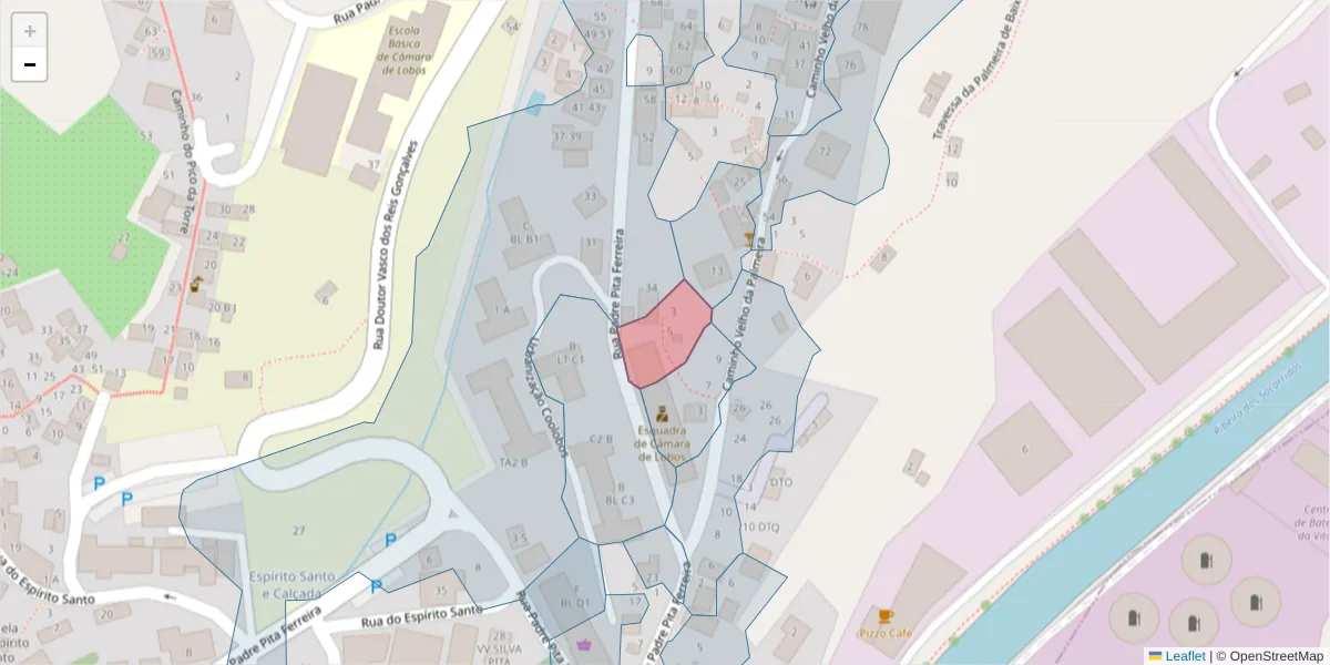 Mapa detalhado do código postal 9300-101 com limites, códigos postais vizinhos e agências dos correios