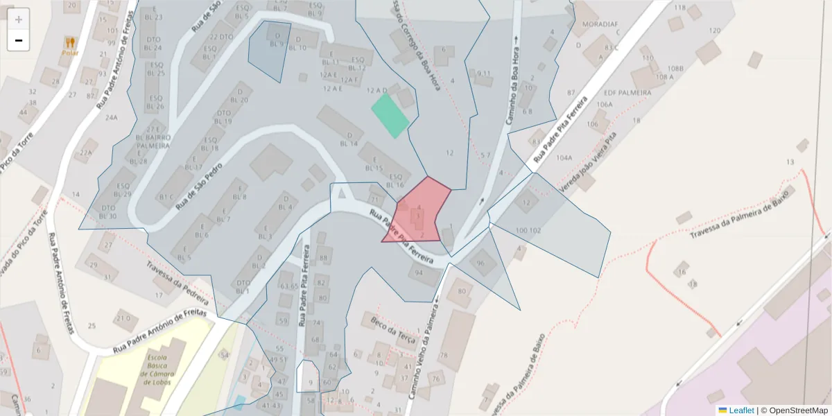 Mapa detalhado do código postal 9300-108 com limites, códigos postais vizinhos e agências dos correios