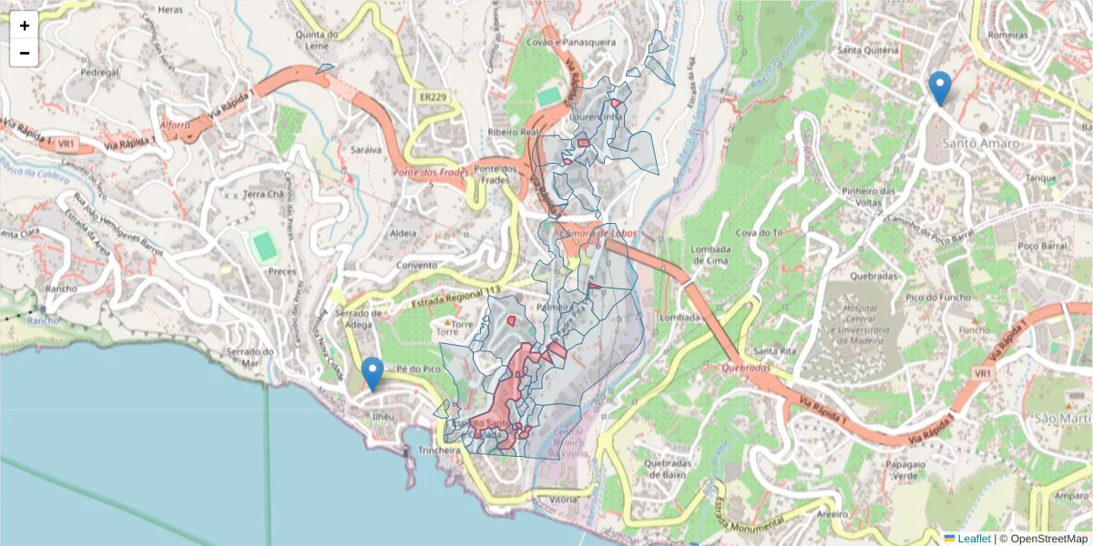 Mapa detalhado do código postal 9300-117 com limites, códigos postais vizinhos e agências dos correios
