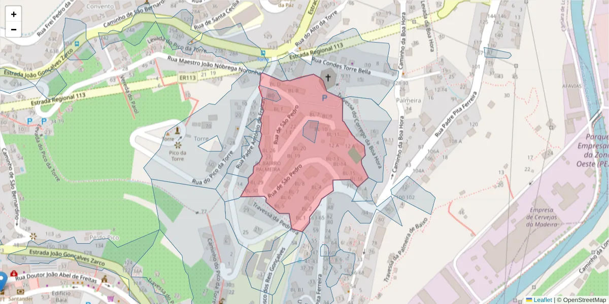 Mapa detalhado do código postal 9300-119 com limites, códigos postais vizinhos e agências dos correios