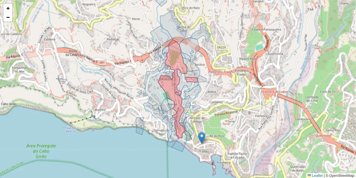 Mapa detalhado do código postal 9300-133 com limites, códigos postais vizinhos e agências dos correios