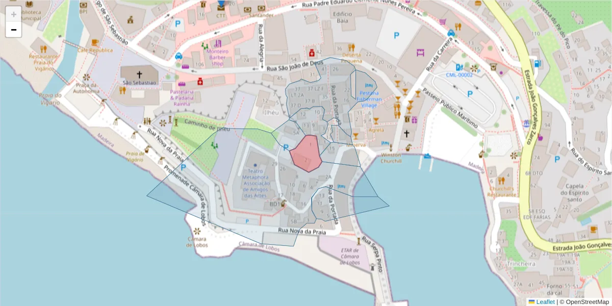 Mapa detalhado do código postal 9300-140 com limites, códigos postais vizinhos e agências dos correios