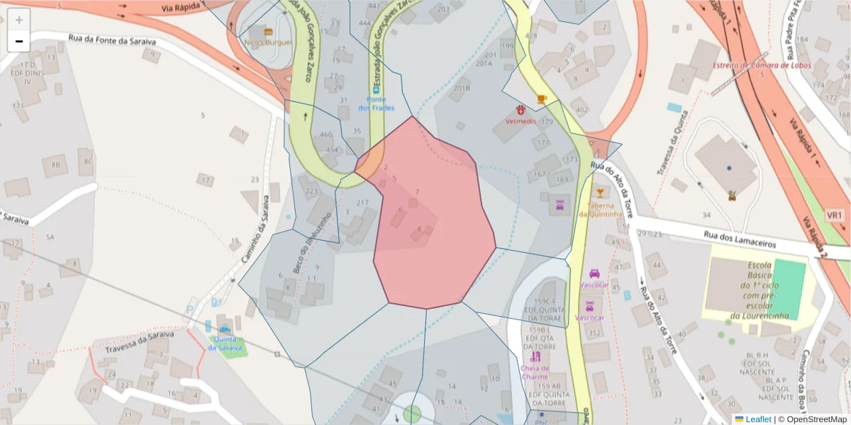 Mapa detalhado do código postal 9300-142 com limites, códigos postais vizinhos e agências dos correios