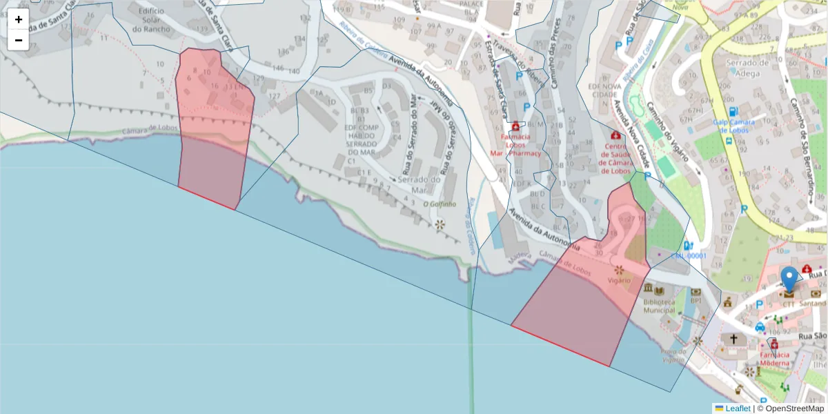 Mapa detalhado do código postal 9300-146 com limites, códigos postais vizinhos e agências dos correios