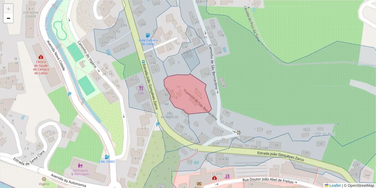 Mapa detalhado do código postal 9300-148 com limites, códigos postais vizinhos e agências dos correios