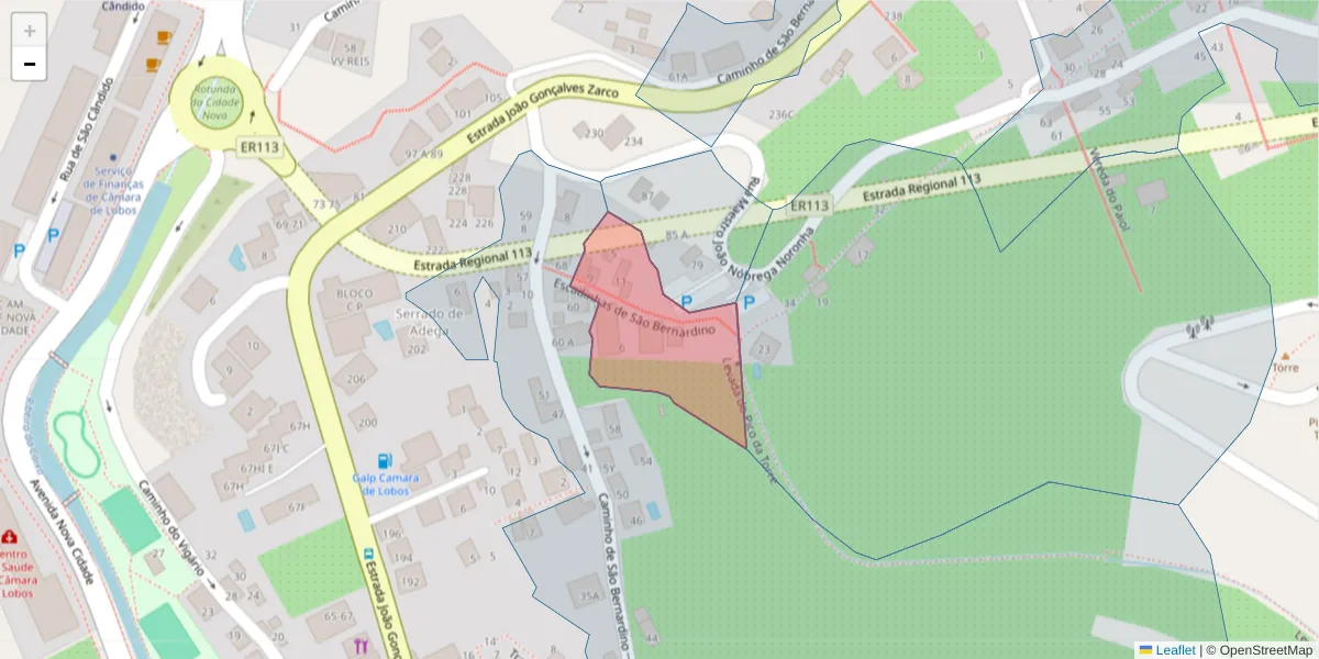 Mapa detalhado do código postal 9300-149 com limites, códigos postais vizinhos e agências dos correios