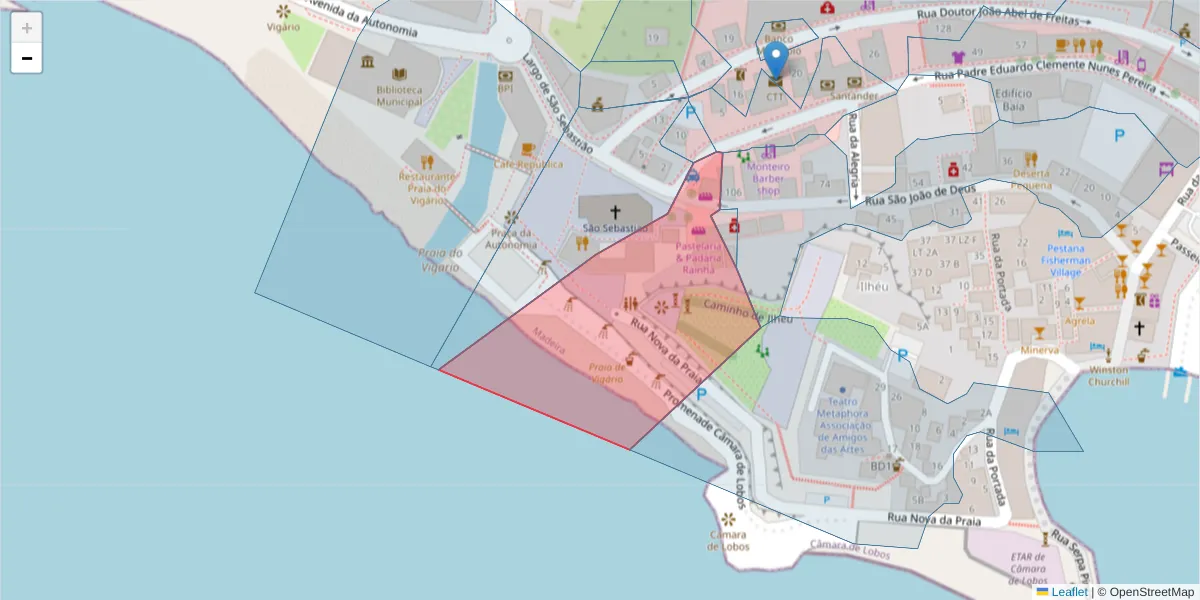 Mapa detalhado do código postal 9300-152 com limites, códigos postais vizinhos e agências dos correios