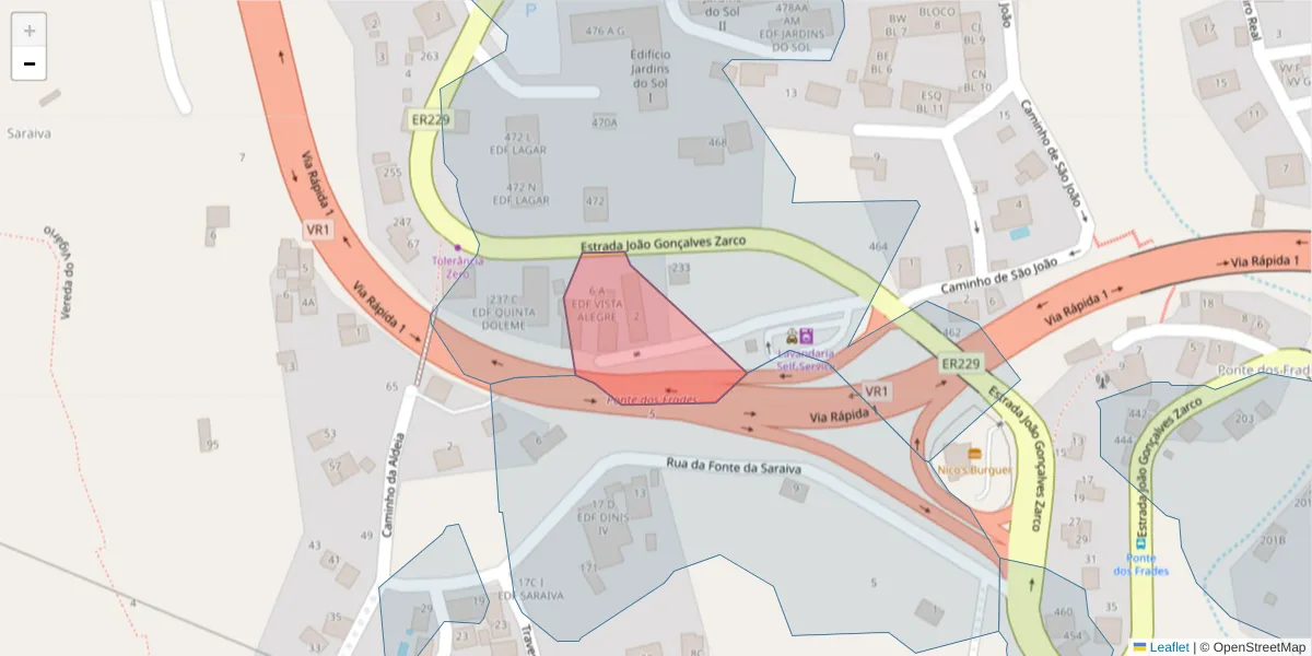 Mapa detalhado do código postal 9300-155 com limites, códigos postais vizinhos e agências dos correios
