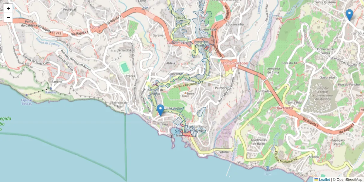 Mapa detalhado do código postal 9300-164 com limites, códigos postais vizinhos e agências dos correios