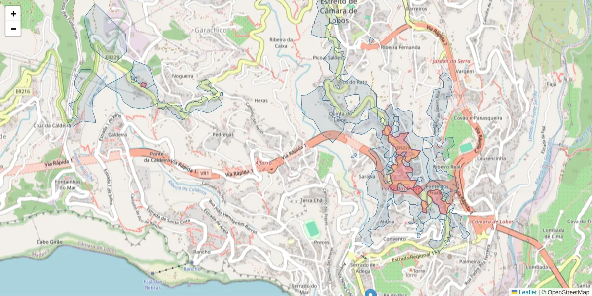 Mapa detalhado do código postal 9300-167 com limites, códigos postais vizinhos e agências dos correios