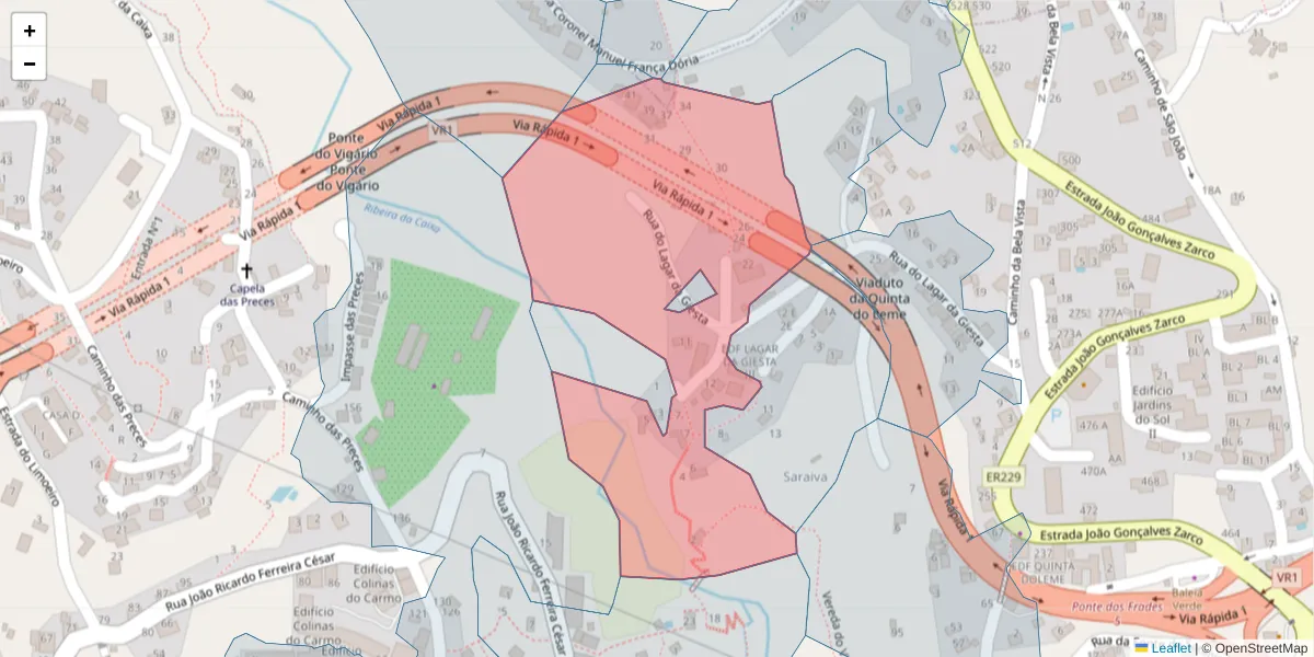 Mapa detalhado do código postal 9300-210 com limites, códigos postais vizinhos e agências dos correios
