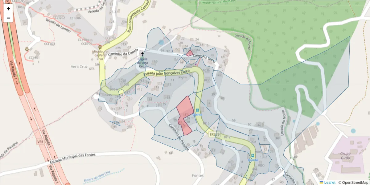 Mapa detalhado do código postal 9300-213 com limites, códigos postais vizinhos e agências dos correios