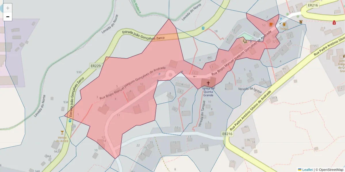 Mapa detalhado do código postal 9300-265 com limites, códigos postais vizinhos e agências dos correios