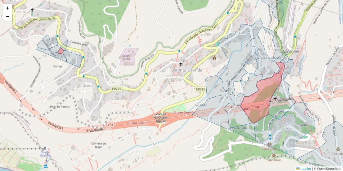 Mapa detalhado do código postal 9300-282 com limites, códigos postais vizinhos e agências dos correios