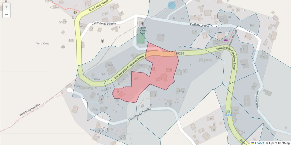 Mapa detalhado do código postal 9300-296 com limites, códigos postais vizinhos e agências dos correios