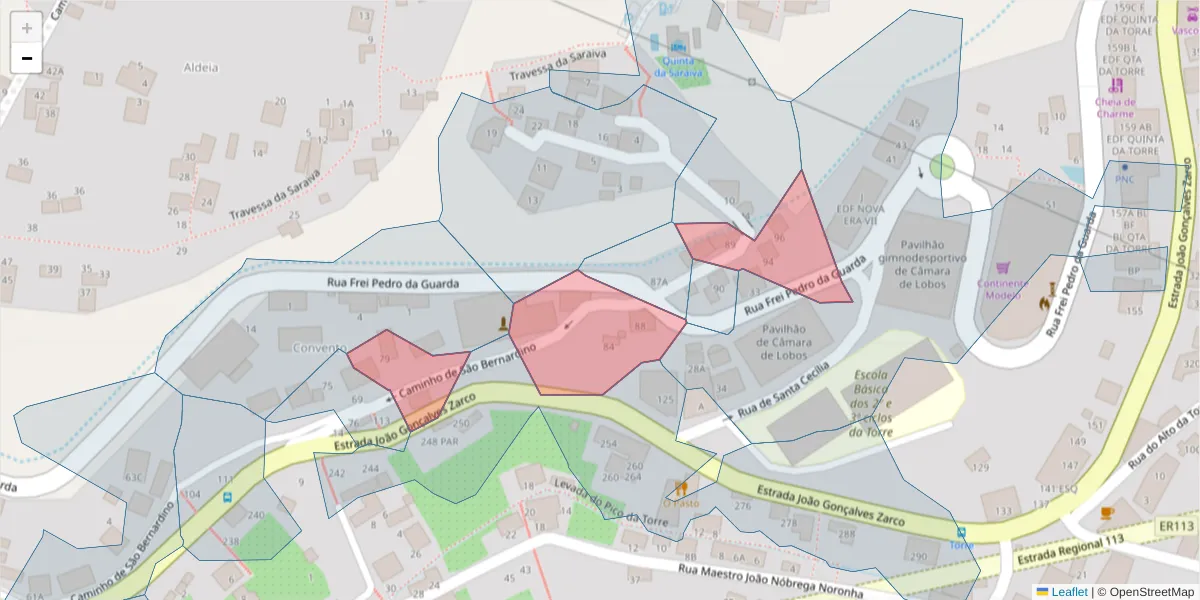 Mapa detalhado do código postal 9300-303 com limites, códigos postais vizinhos e agências dos correios
