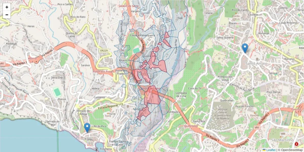 Mapa detalhado do código postal 9300-306 com limites, códigos postais vizinhos e agências dos correios