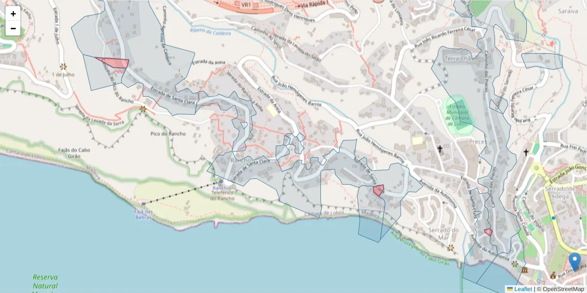 Mapa detalhado do código postal 9300-328 com limites, códigos postais vizinhos e agências dos correios