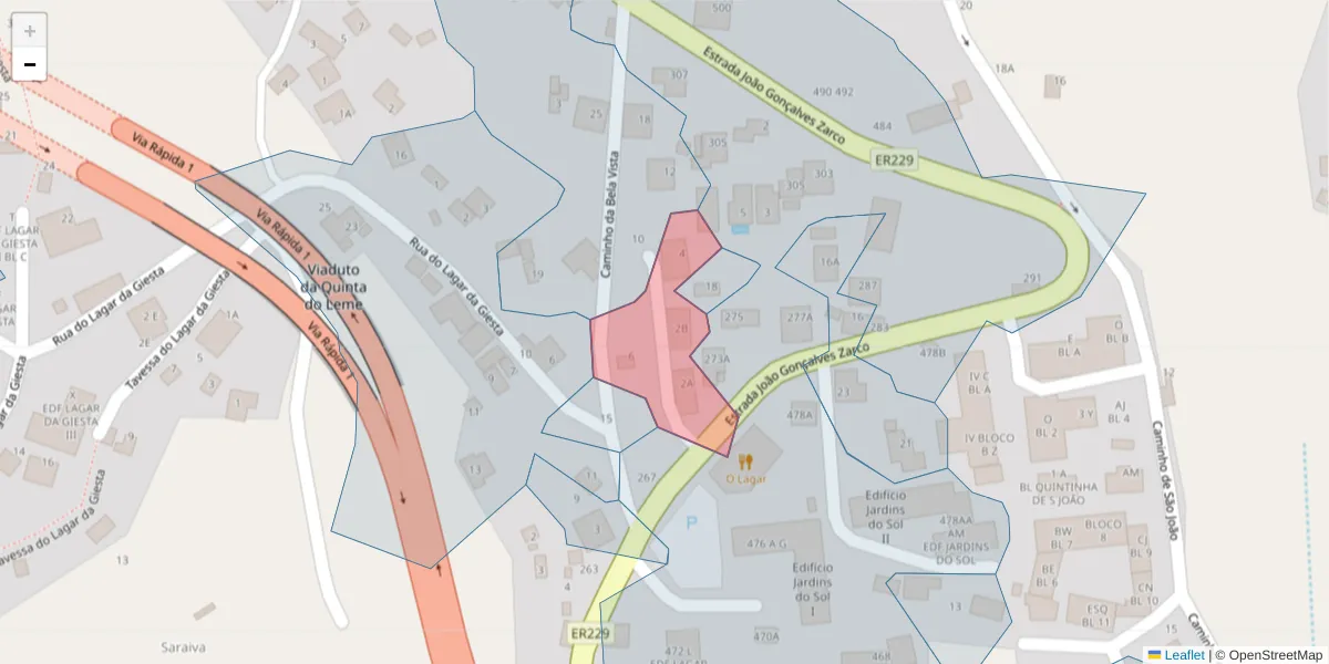 Mapa detalhado do código postal 9300-332 com limites, códigos postais vizinhos e agências dos correios