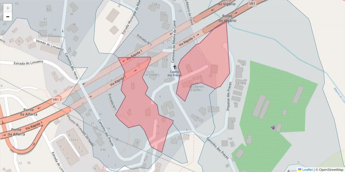 Mapa detalhado do código postal 9300-335 com limites, códigos postais vizinhos e agências dos correios