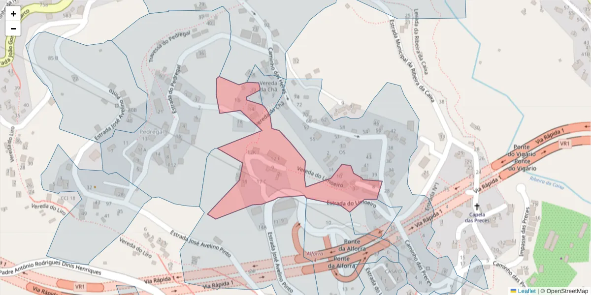 Mapa detalhado do código postal 9300-342 com limites, códigos postais vizinhos e agências dos correios