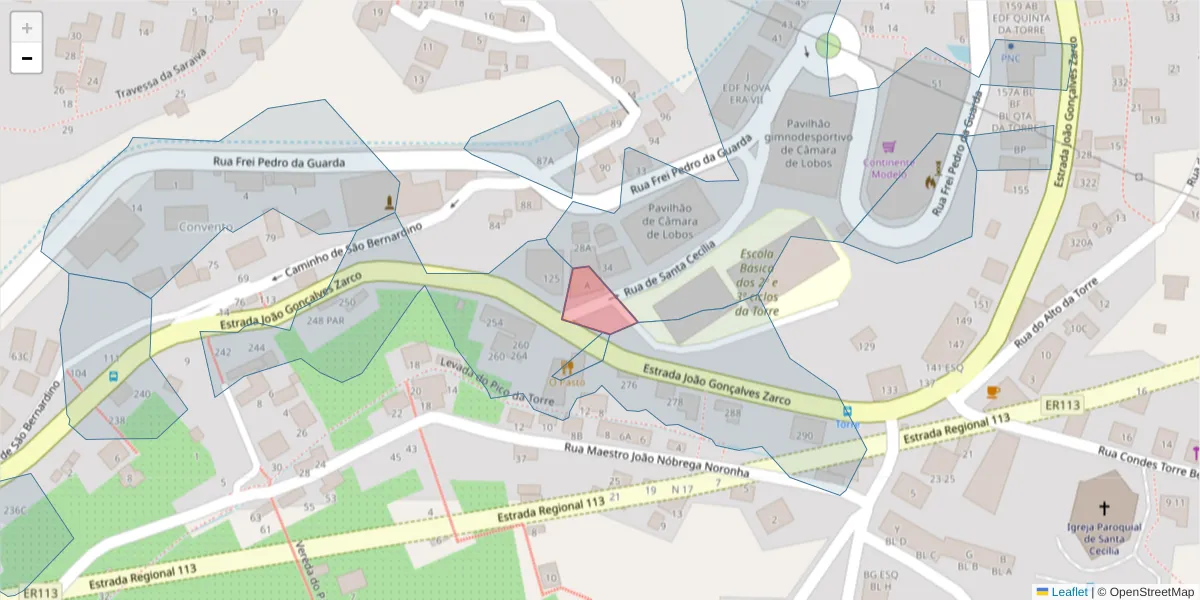 Mapa detalhado do código postal 9300-352 com limites, códigos postais vizinhos e agências dos correios