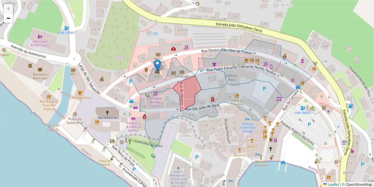 Mapa detalhado do código postal 9300-392 com limites, códigos postais vizinhos e agências dos correios