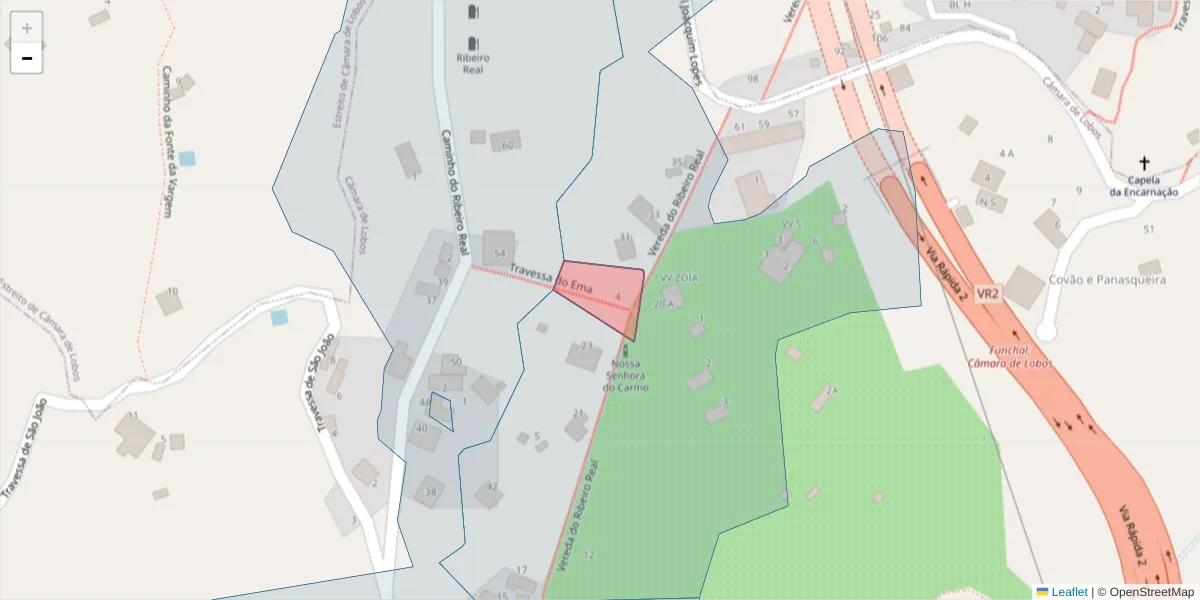 Mapa detalhado do código postal 9300-400 com limites, códigos postais vizinhos e agências dos correios