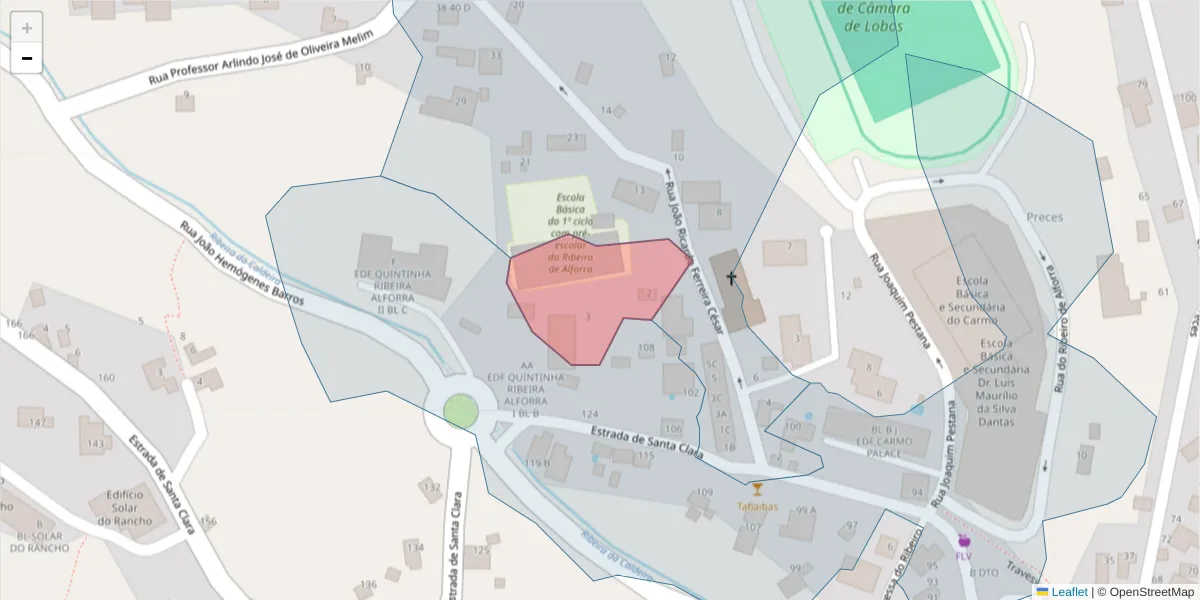 Mapa detalhado do código postal 9300-404 com limites, códigos postais vizinhos e agências dos correios
