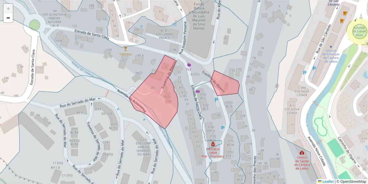 Mapa detalhado do código postal 9300-411 com limites, códigos postais vizinhos e agências dos correios