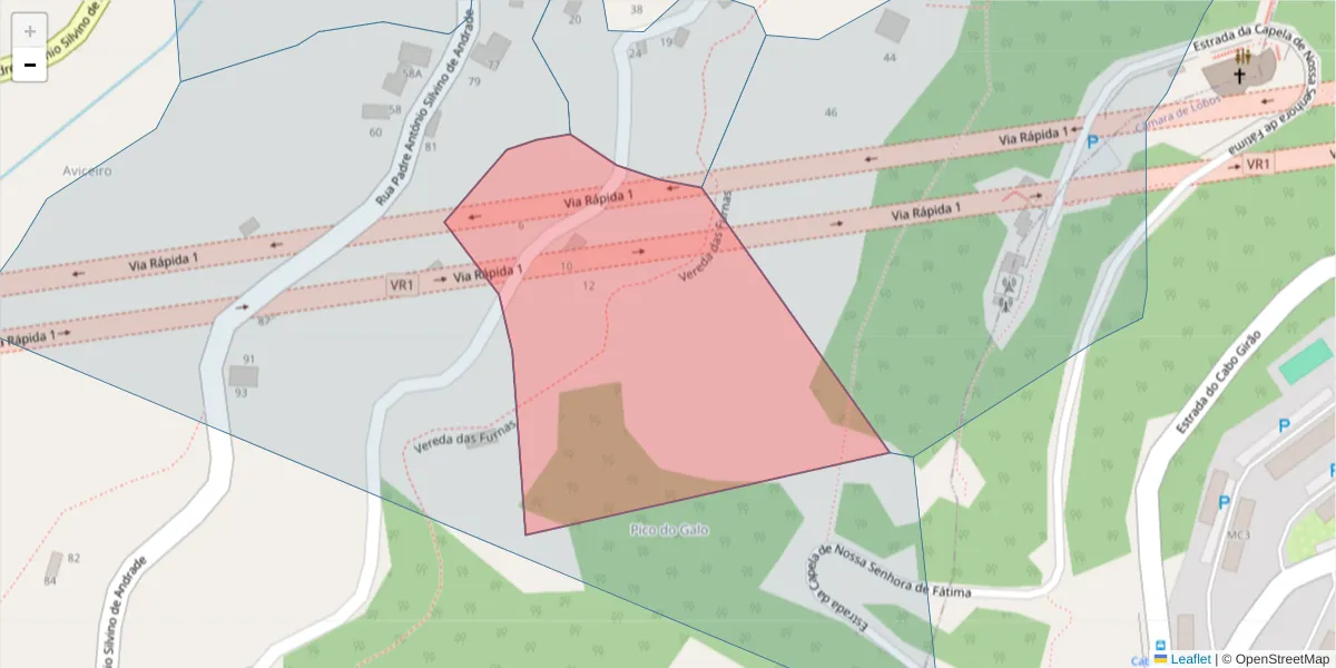 Mapa detalhado do código postal 9300-427 com limites, códigos postais vizinhos e agências dos correios