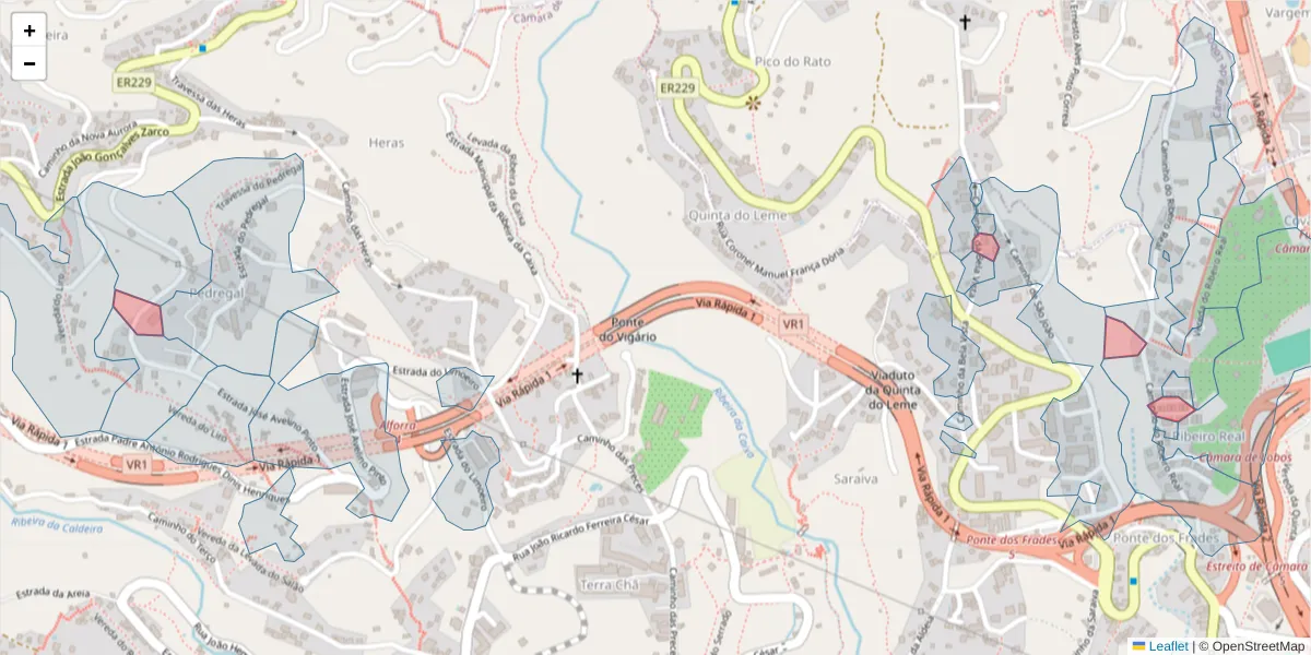 Mapa detalhado do código postal 9304-007 com limites, códigos postais vizinhos e agências dos correios